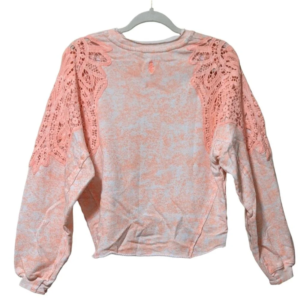 Free People movement Sun and Done lace inserts tie dye raw edge sweat shirt XS